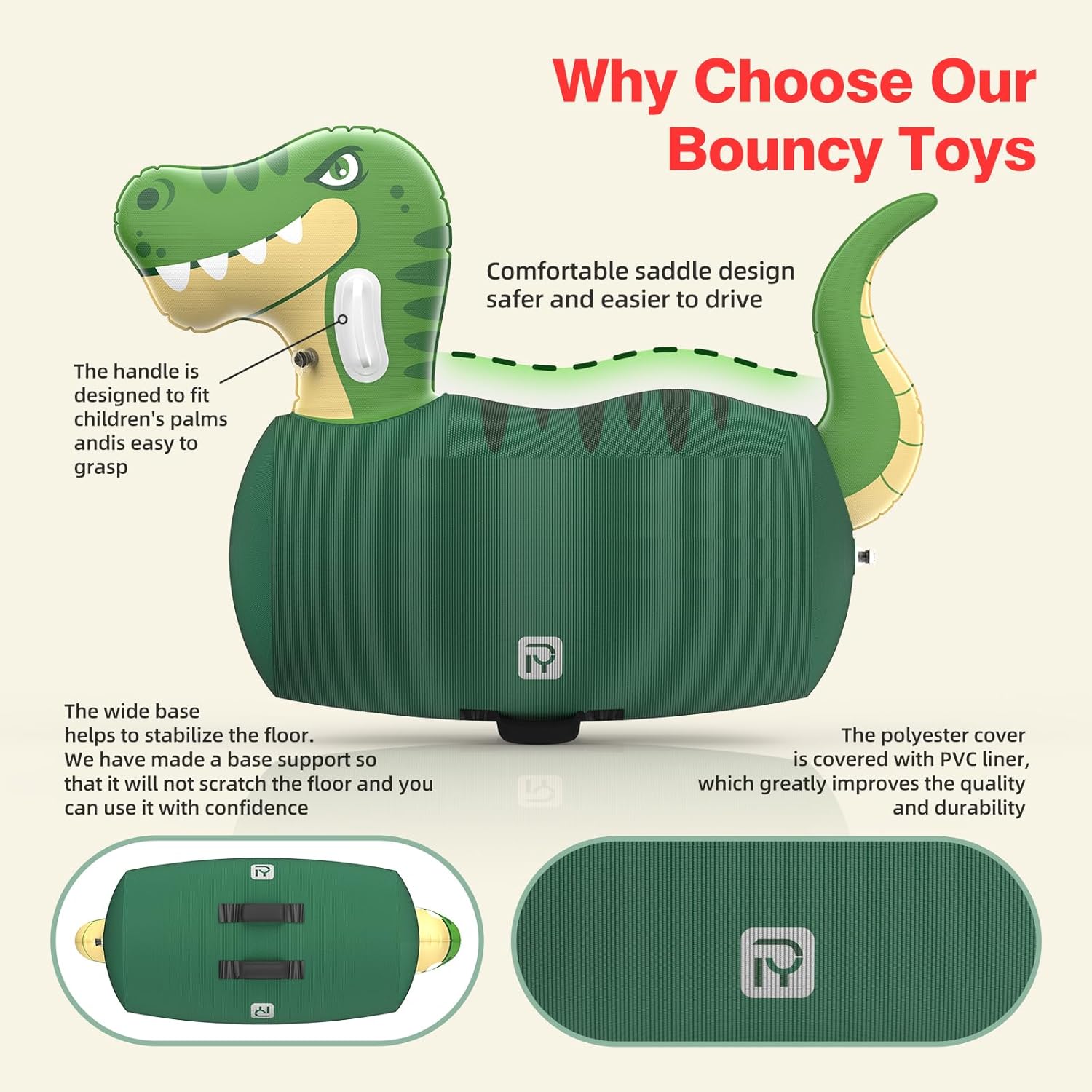 POVYRE Kids Boys Outdoor Toys, 2 PCS Giant Inflatable Dinosaur Bull Toys Bouncy Hopper with Pump, Ride-on Jumping Animal for Indoor Outdoor Play, 220 lbs Capacity, Gift for Ages 5+ - Image 4