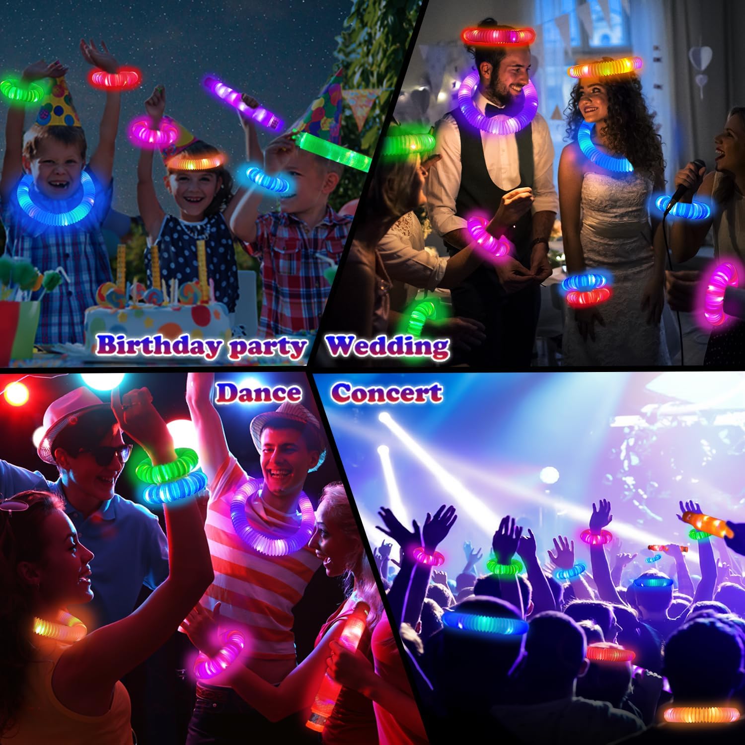 Glow Sticks Camping Essentials for Toddlers-6 PCS,Light Up Pop Tube Wand Toys Gifts for Kids,LED Bracelet Necklace Party Accessories,Fun Summer Outdoor Camp Games Activities Gear Stuff for Boys Girls - Image 6