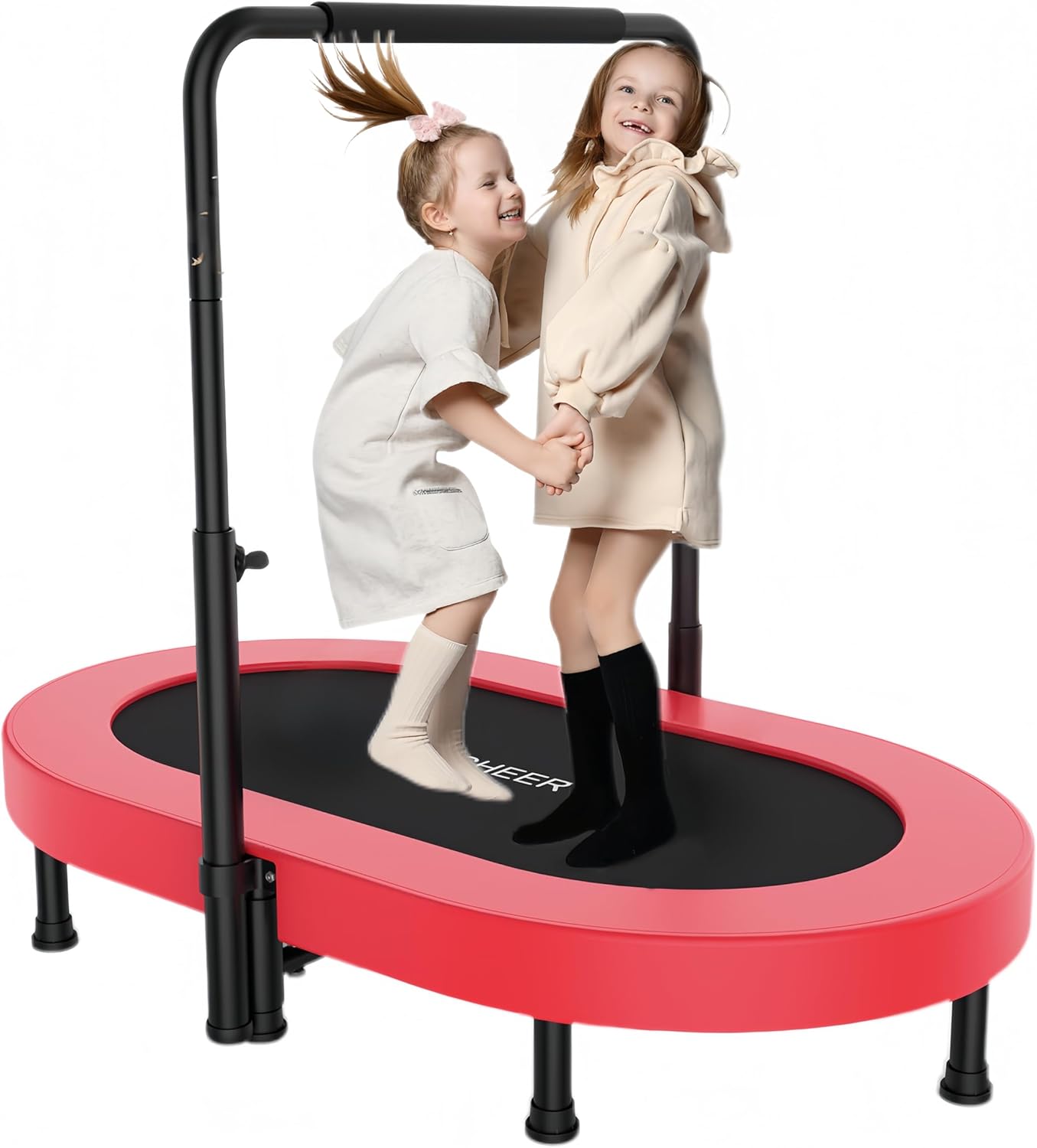 ANCHEER 56" Double Mini Trampoline for Kids, Mini Rebounder with 5-Level Adjustable Handle, Parent-Child Trampoline for Kids, Max Load 220lbs, Fun for Indoor/Outdoor