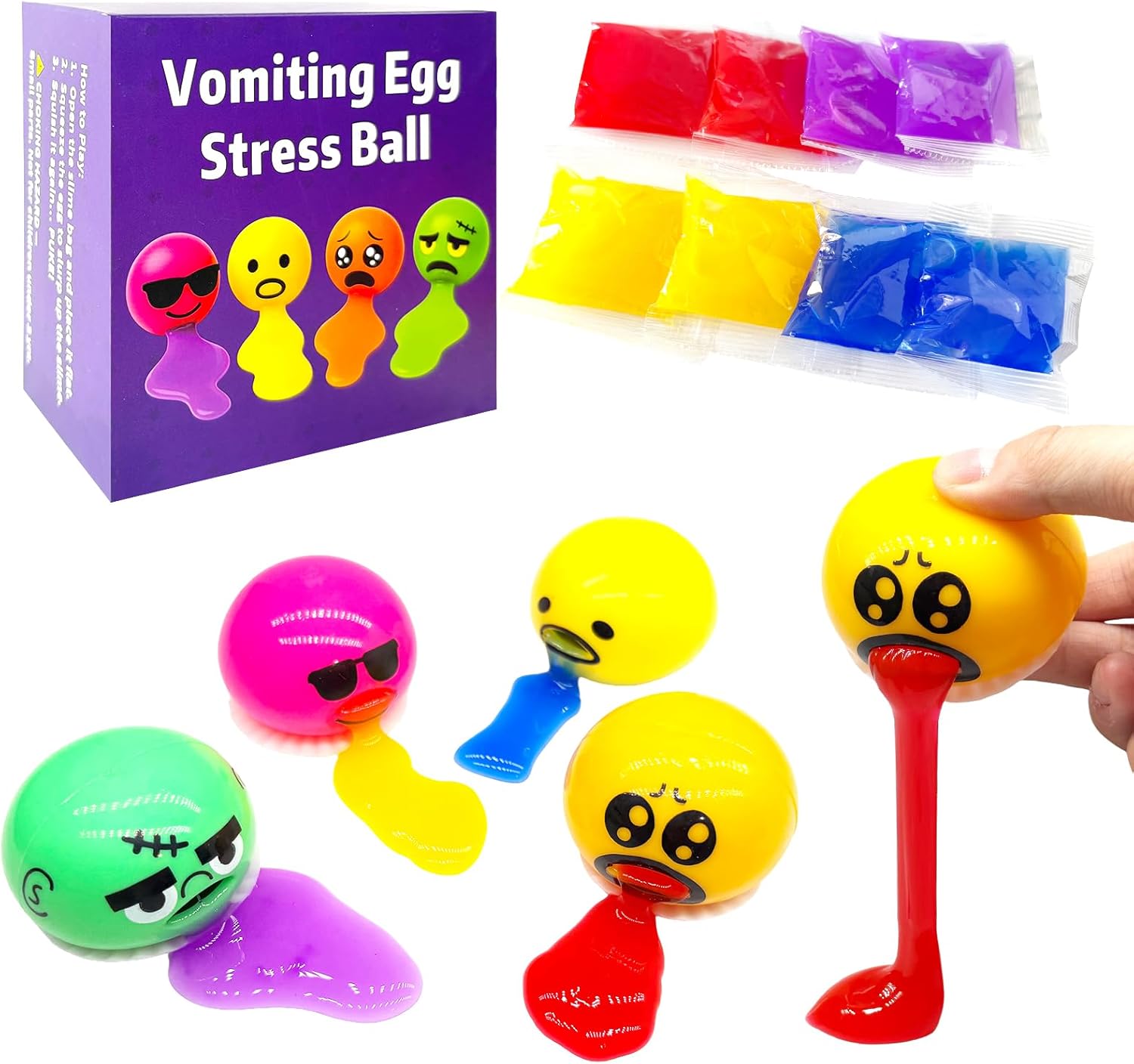 4 Pack Puking Egg Stress Ball Toys – Funny Slime Vomiting Squeeze Toy, Gross Fidget Prank Ball, Novelty Gag Gift for Kids & Adults, Easter Basket Stuffers - Image 5