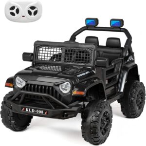 12V 7AH Kids Ride-On Truck Car, Electric Car with Parent Remote Control, Spring Suspension, LED Lights, Bluetooth, Music, Black