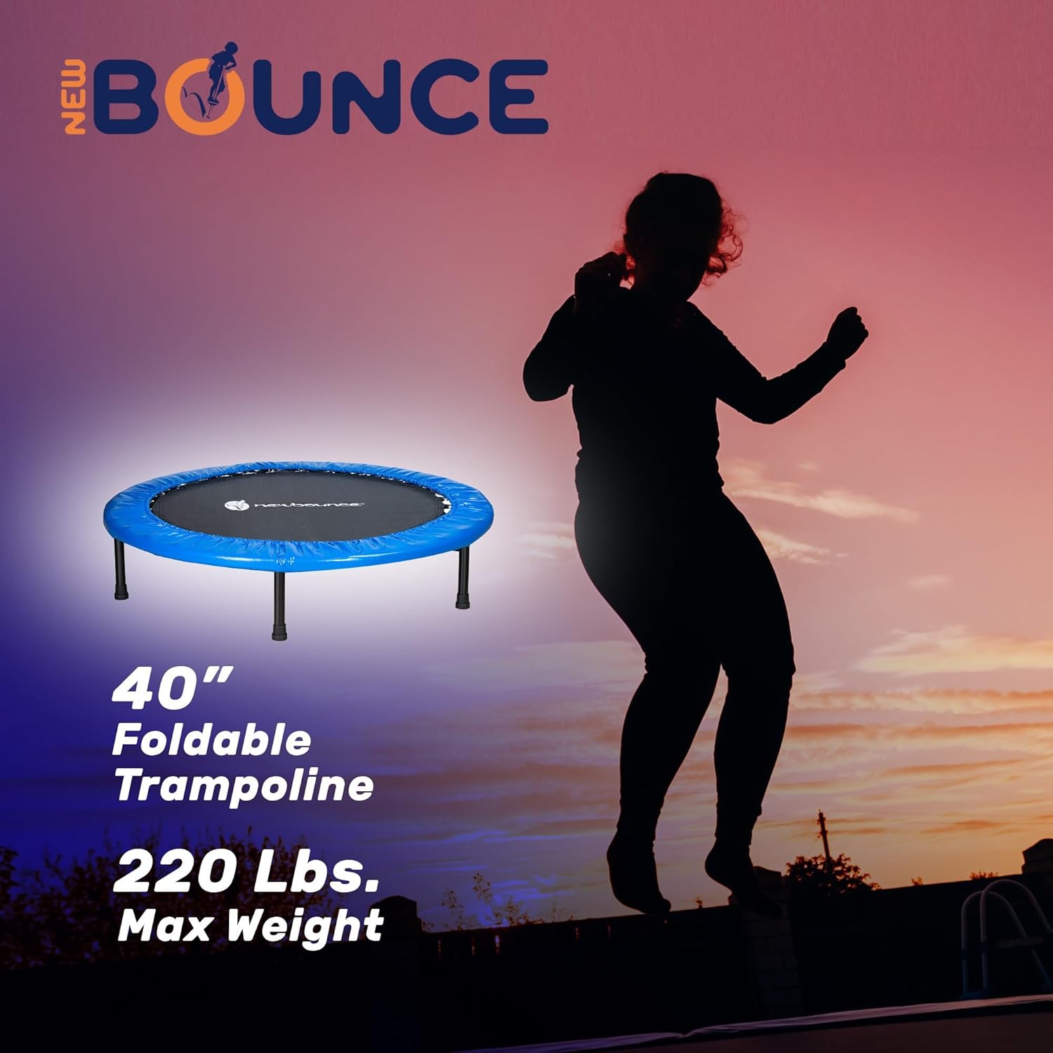 New-Bounce Mini Trampoline - Foldable Trampoline for Children and Adults - Fitness Rebounder Trampoline - Holds Up to 150-220 Lbs - Image 5