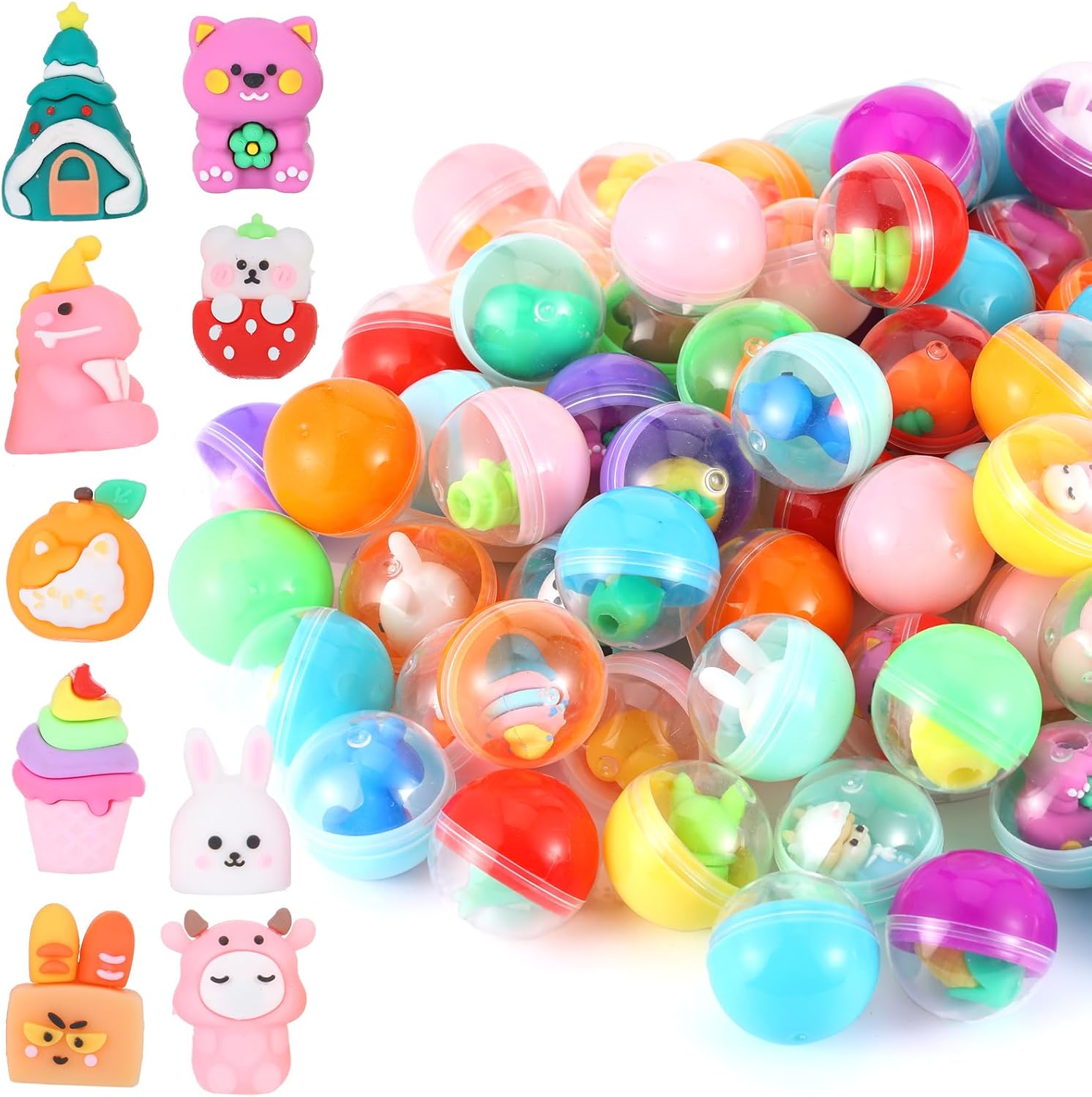 100 Pcs Gumball Machine Capsules Clear-Colored Mini Kawaii Round Capsule Toys Collection for Vending Machine Kindergarten Gift Easter Basket Stuffer Classroom Prize Party Favor 1.3 Inches