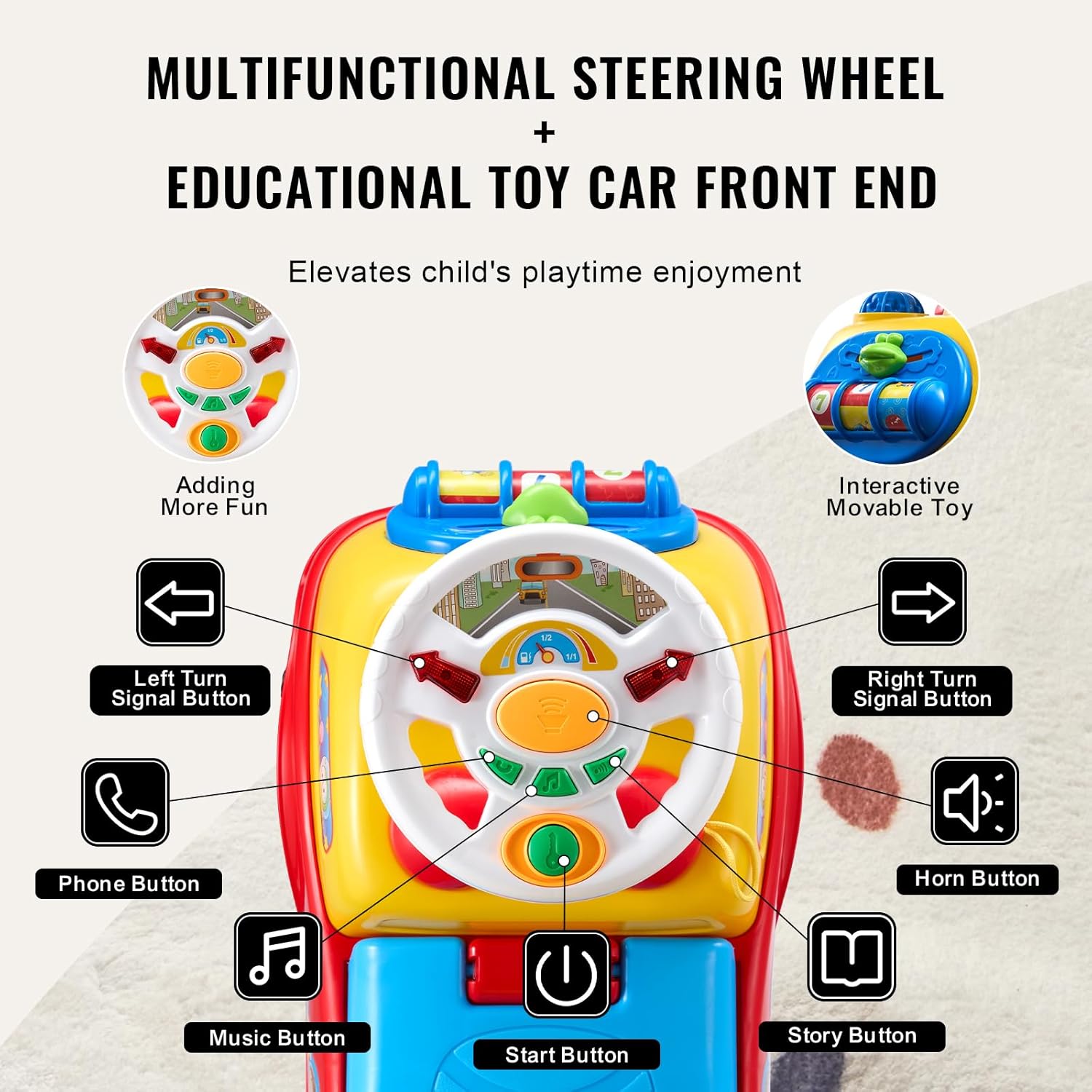 VEVOR Ride On Push Car for Toddlers, Ages 19+ Months, Ride Racer, Sit to Stand Toddler Ride On Toy, Kids Ride On Car with Music Steering, Horn & Under Seat Storage, Ride On Toy for Boys Girls, - Image 4