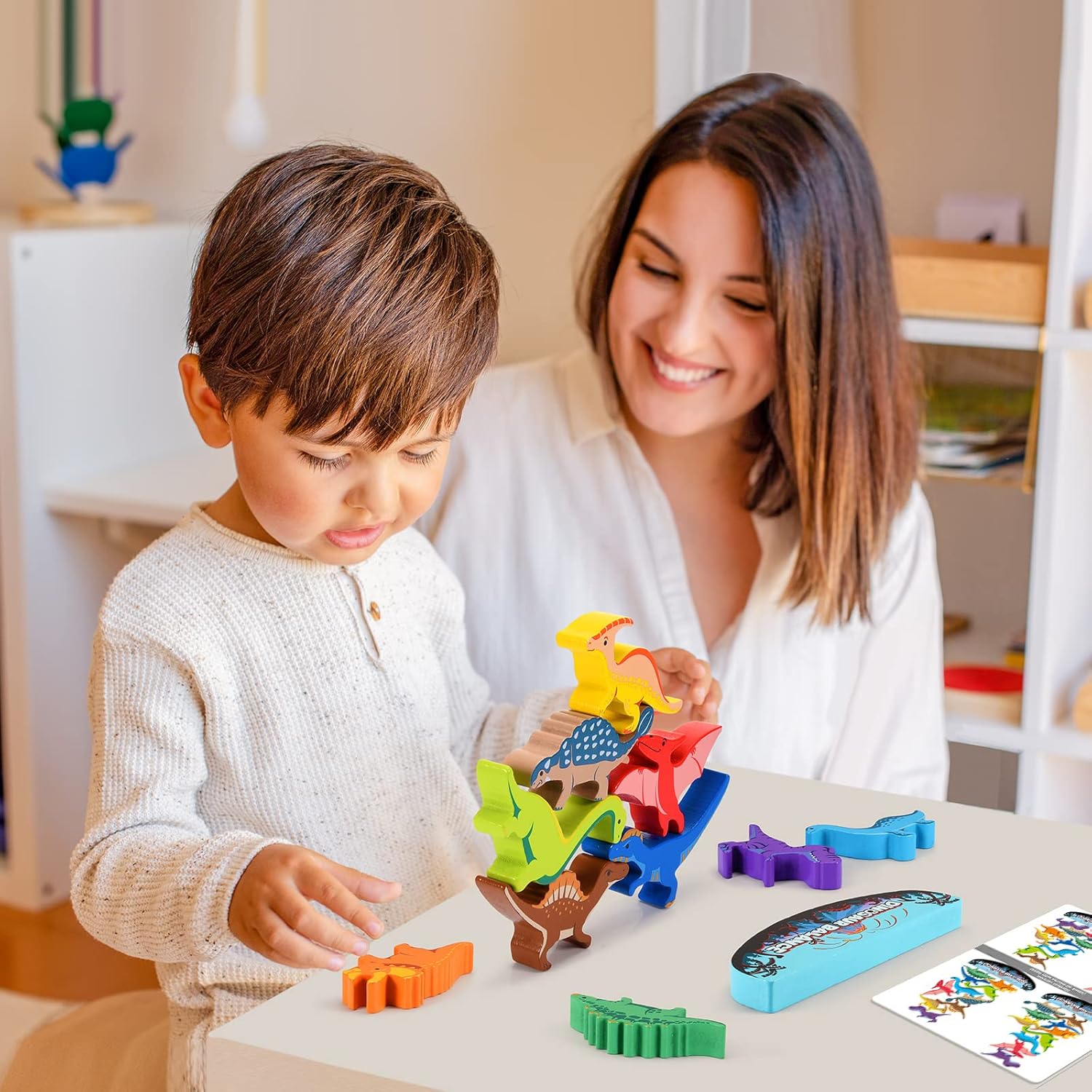 IPOURUP Dinosaur Toys for Kids 3-5: Wooden Stacking Montessori Toys for 3 4 5 6 7 8 Year Old Boys Girls Birthday Gifts for Kid Ages 4-8 Balance Competition Game for Family Stocking Stuffers - Image 8