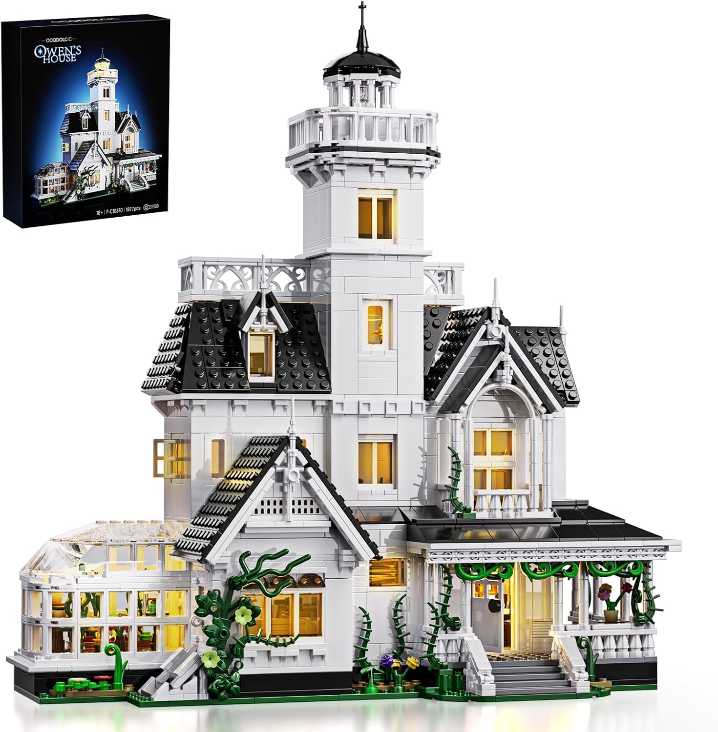 Magic House Building Set with LED Light, Owens House Blocks Toy, Creator Architecture Model Building Kit, Compatible with Lego Horror House, Home Office Decor Gift for Adults (1877PCS)