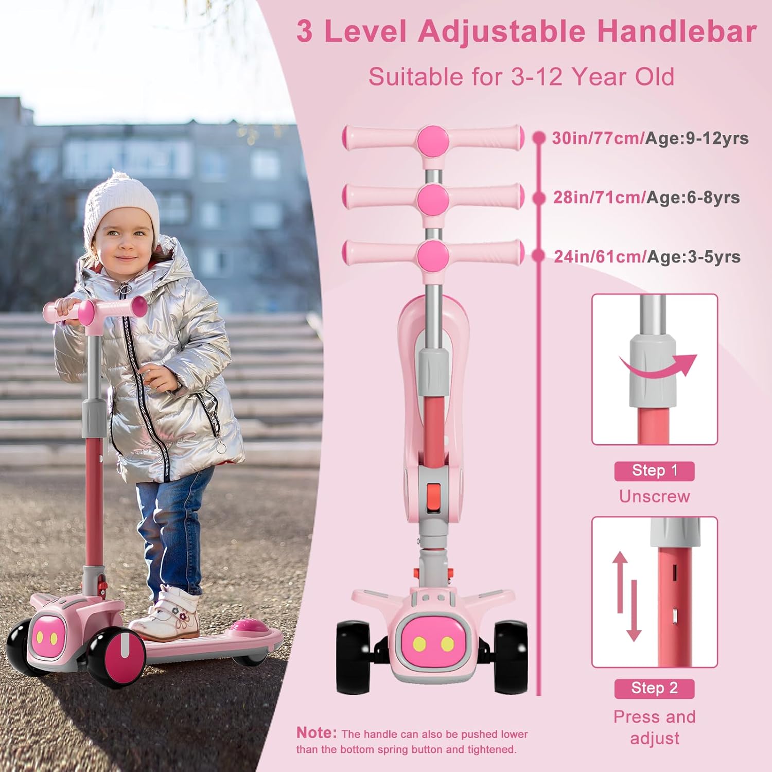 Unbreakable & Never Fall Down 2-in-1 Scooters Kids 3 Wheel Kick Scooter for Boys Girls Ages 3-8, Adjustable Height & Seat, Widened Non-Slip Deck, More Safer for Beginner Toddlers - Image 3