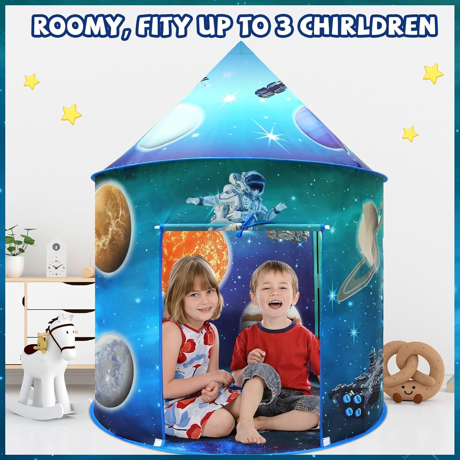 Kaivee Space World Play Tent Pop Up Kids Indoor Sensory Playhouse Children Foldable Kids Tent for Boys Girls Toddler as 3 4 5 6 7 Years Gift as Birthday Christmas Toys - Image 3