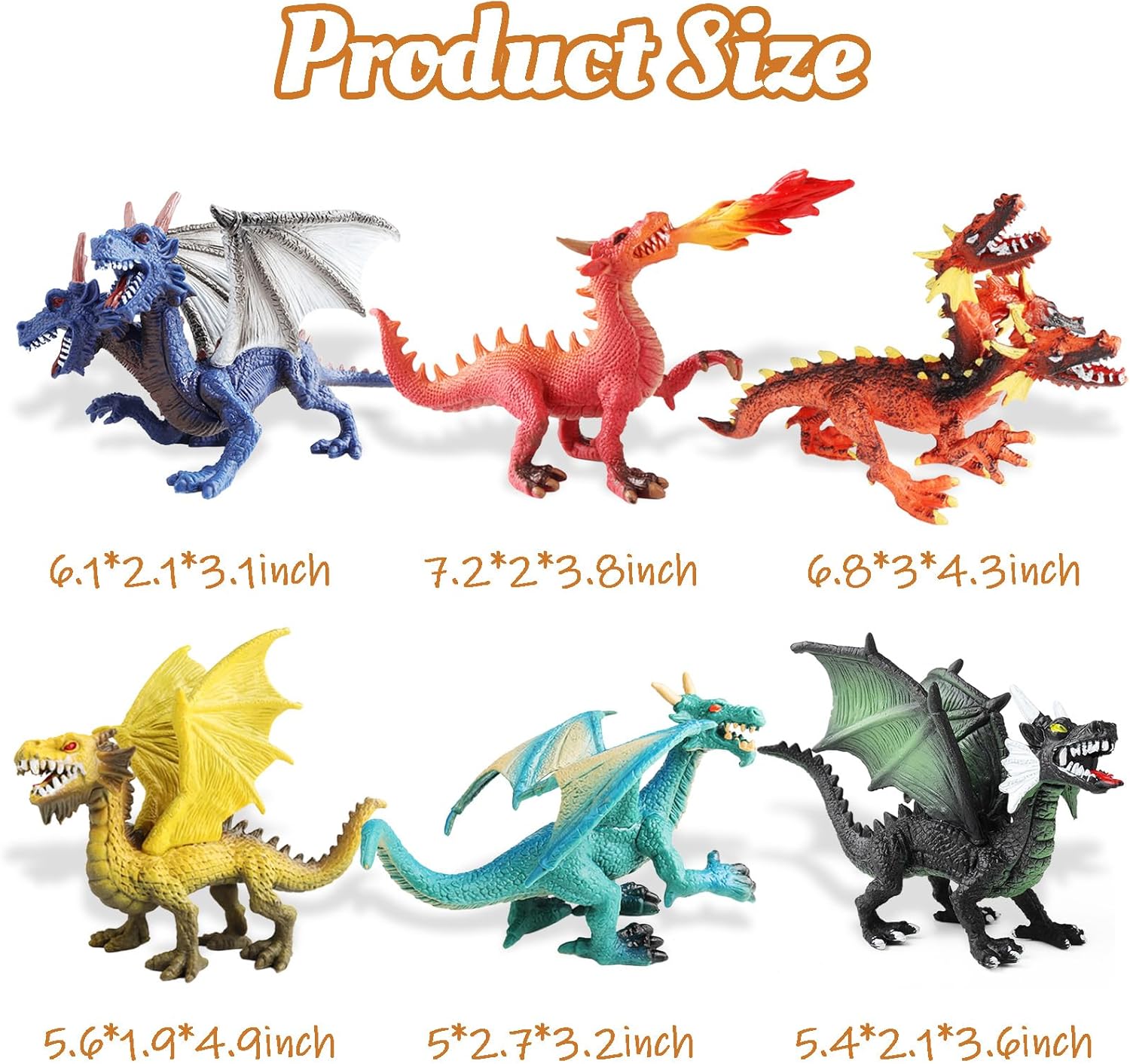 EOIVSH Dragon Toy Figures - Ancient Flying Dragon Figurines, Mythical Action Figure Kid Toys, Girls and Boys Ages 3 and Above, Pack of 6 - Image 5