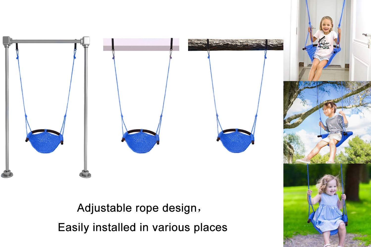 Swing Seat for Kids Heavy Duty Rope Play Secure Children Swing Set,Perfect for Indoor,Outdoor,Playground,Home,Tree,with Snap Hooks and Swing Straps,440 lbs Capacity,Blue - Image 4
