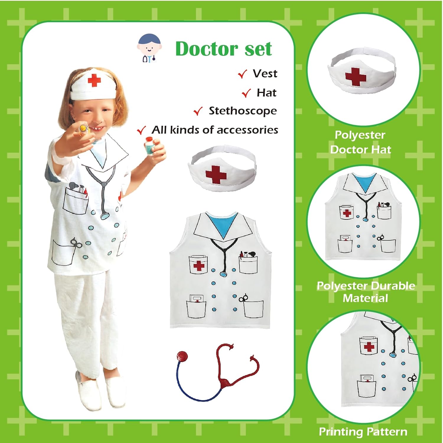 6 Sets Dress Up Trunk for Kids, Pretend Halloween Costumes includes Fireman/Doctor/Police/Pirate/Workerman/Chef Costume, Washable Dressup Clothes for role play - Image 4