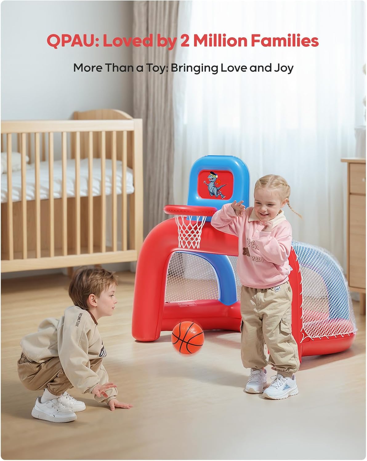 QPAU 2-in-1 Inflatable Toddler Basketball Hoop & Soccer Goal Set, Indoor Outdoor Sports Center Toys for Kids, Baby Toddlers Birthday Gift for 1 2 3 4 5 Year Old Boys Girls - Image 7