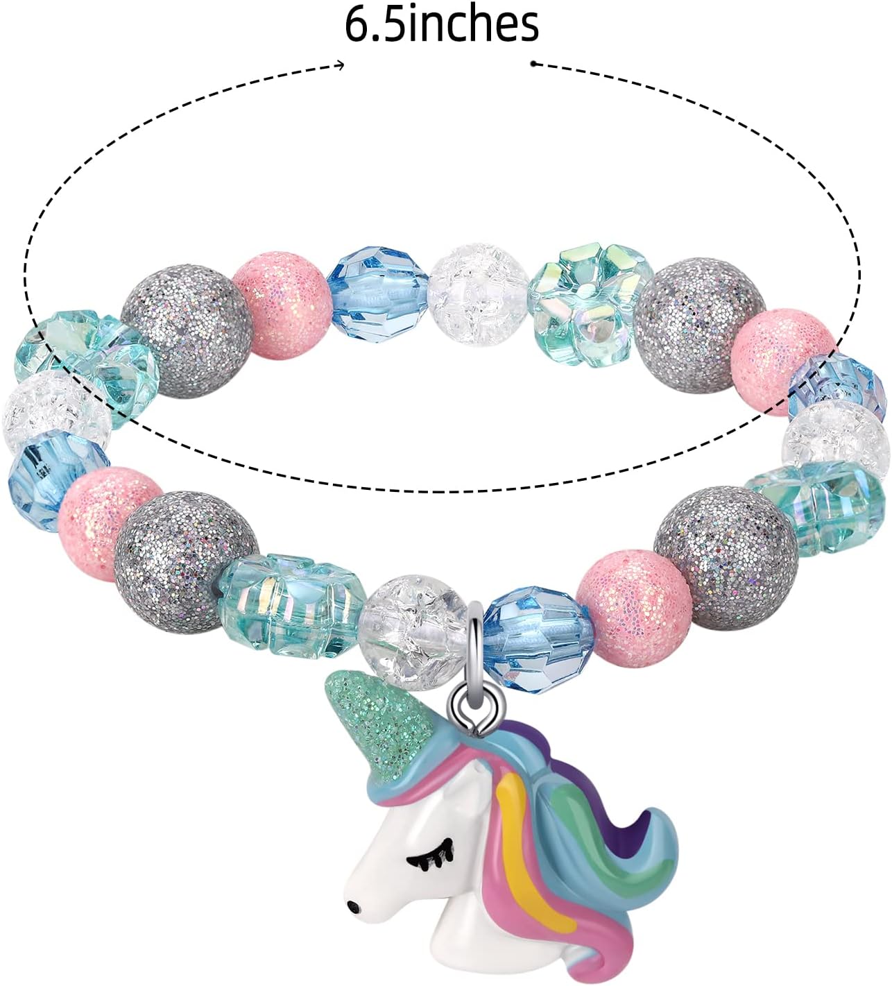 Set of 6 Unicorn Rainbow Bracelets, Little Girl Animal Bracelets, Teens Kids Unicorn Pendant Beaded Bracelet Girl Party Favor Pretend Play Bracelet - Image 7