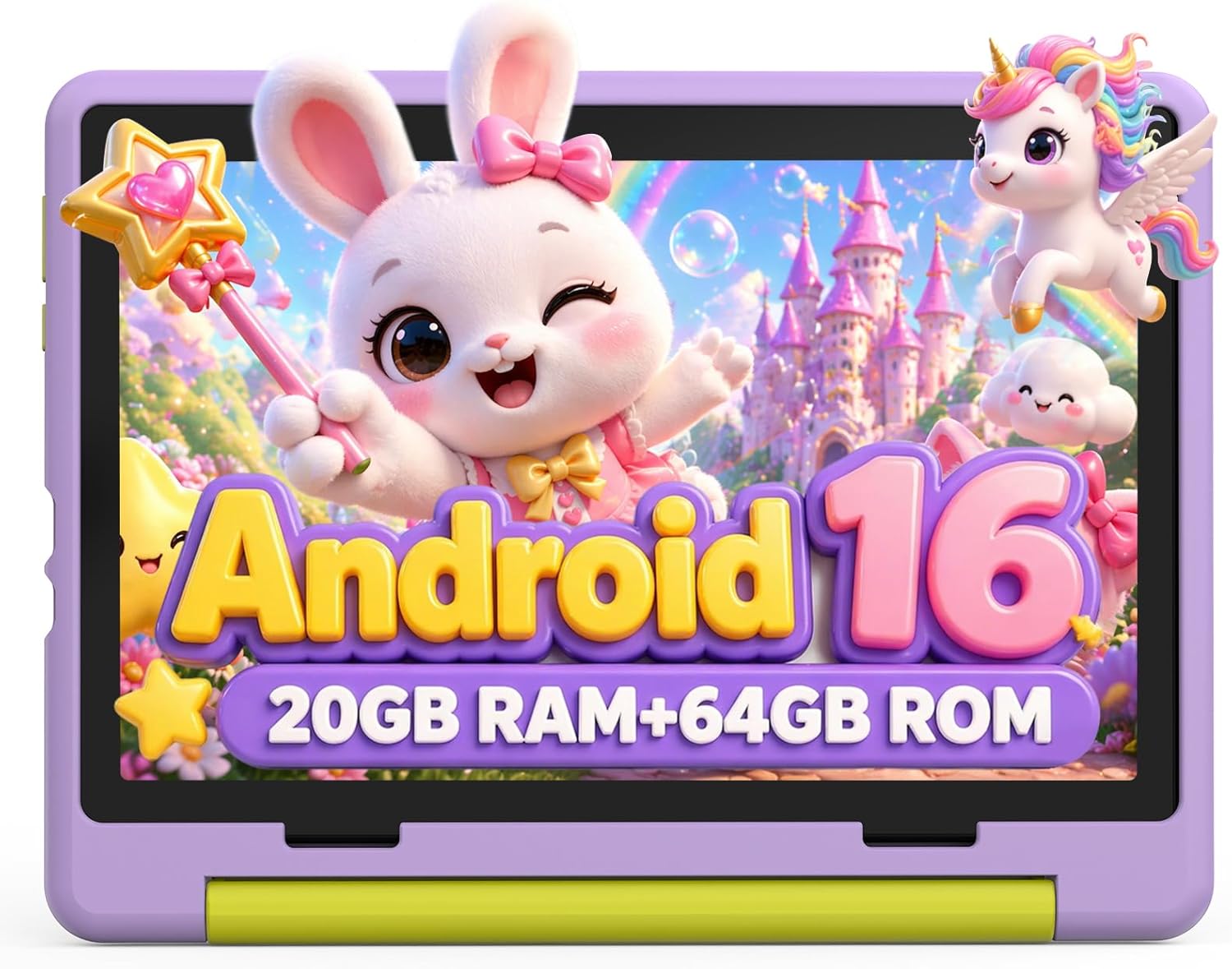 Urao Kids Tablet, Android 16 Tablet for Kids 10 inch with Case, 20GB RAM 64GB ROM 1TB TF Card Expandable for Toddler Children, Parental Control, Dual Camera, WiFi,Gift