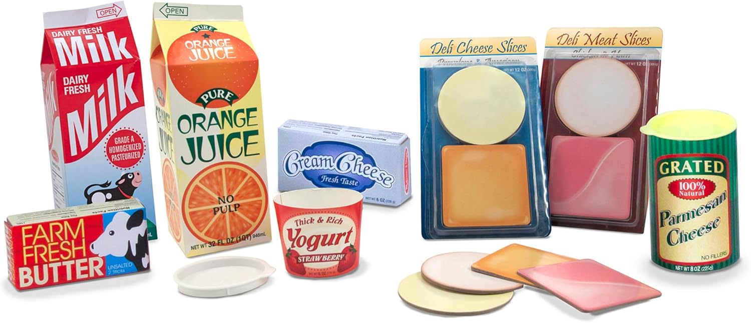 Melissa & Doug Fridge Fillers Grocery Play Food Cartons (8 Pieces) Wooden Toy Groceries, Pretend Play Food, Kitchen Accessories for Kids Ages 3+ - FSC Certified - Image 4