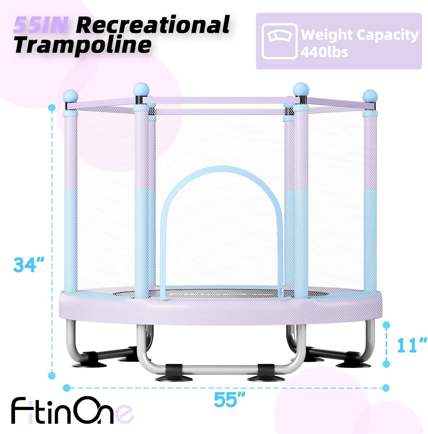 Fitinone Trampoline for Kids, 5 FT Indoor & Outdoor Toddler Trampoline with Safety Enclosure Net, Birthday Gifts for Kids, Gifts for Boy and Girl, Age 3-8 - Image 5