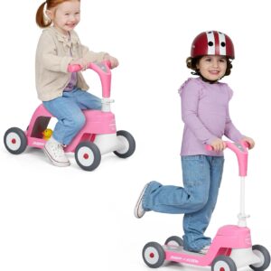 Radio Flyer Scoot 2 Scooter, Blue/Red/Pink, for Kids Ages 1-4, Ride On Toy or 4-Wheel Kids Scooter, Durable Wheels and Frame, Converts Easily with Flip Deck, Toddler Ride On Toys (Amazon Exclusive)