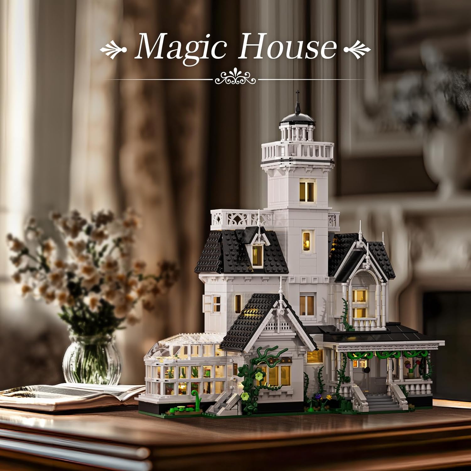 Magic House Building Set with LED Light, Owens House Blocks Toy, Creator Architecture Model Building Kit, Compatible with Lego Horror House, Home Office Decor Gift for Adults (1877PCS) - Image 2