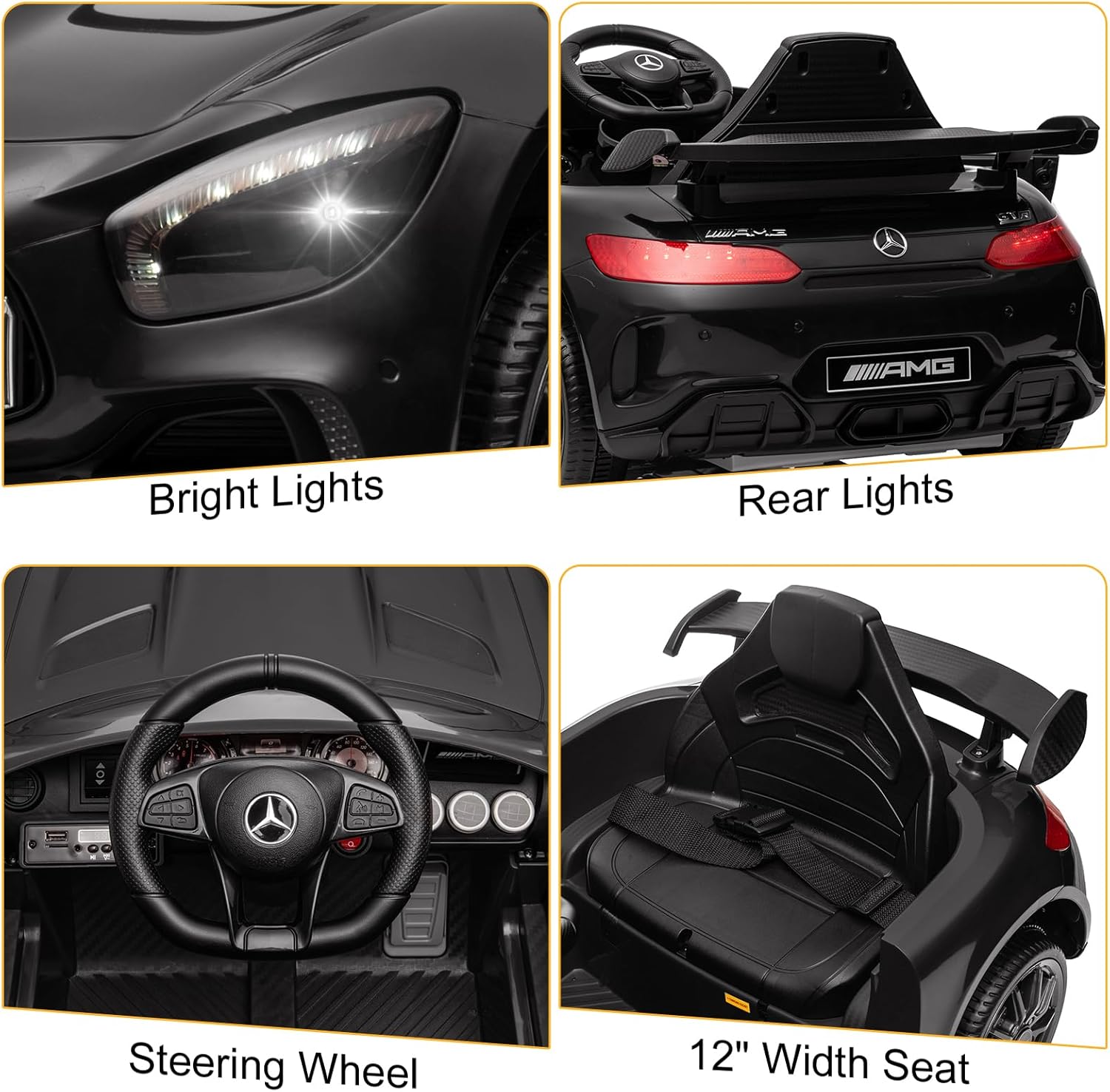 Winado 12V Ride on Car, Licensed Mercedes Benz AMG GTR Battery Powered Electric Vehicle, w/Parent Remote, Wider Seat, LED Lights, Openable Doors, MP3 Player, Smooth Start, 3 Speeds - Black - Image 2