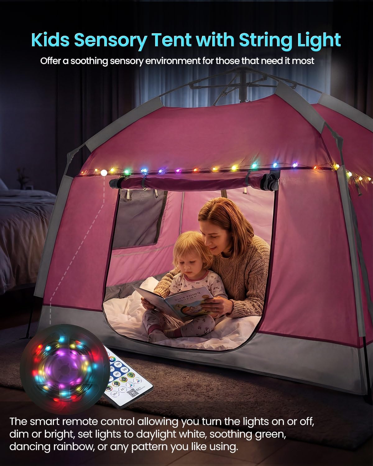 Kids Play Tent-Portable Playhouse Children House -Easy Set up Indoor Outdoor with Carry Bag for Kids-Light Strip Design for Night use -Space for Children and Parents-Birthday - Image 2