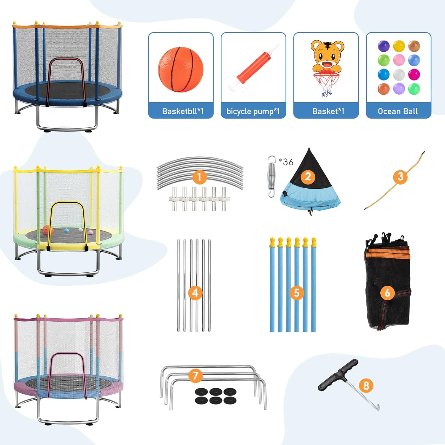 Kids Trampoline with Safety Net – 440lbs Capacity, Upgraded Rust-Proof Ring Legs, Adjustable Gymnastics Bar & Toys – Indoor Outdoor Toddler Trampoline for Boys & Girls Ages 1-8 - Image 6
