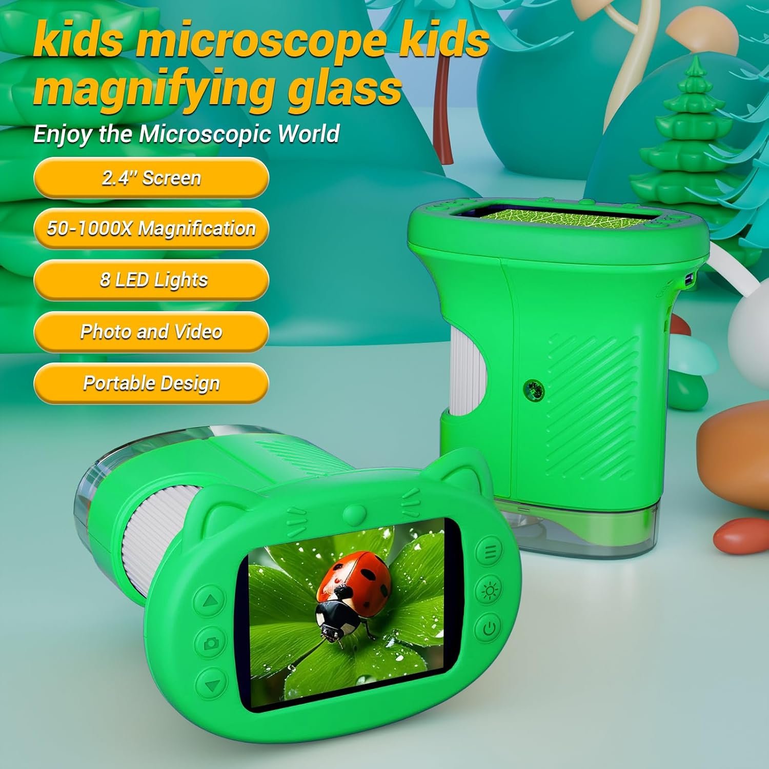 WINWEND Handheld Kids Microscope 1000X Pocket Microscope for Photo and Video Portable Science Kits STEM Toys – Christmas/Birthday Gifts for Girls & Boys Ages 3-12 - Image 2