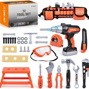 Kids Tool Set Toddlers Tool Kit Kid Toddler Tools Belt 3 4 5 Year Old Construction Tools Toys for Boys Birthday Gifts Age 3 4 5