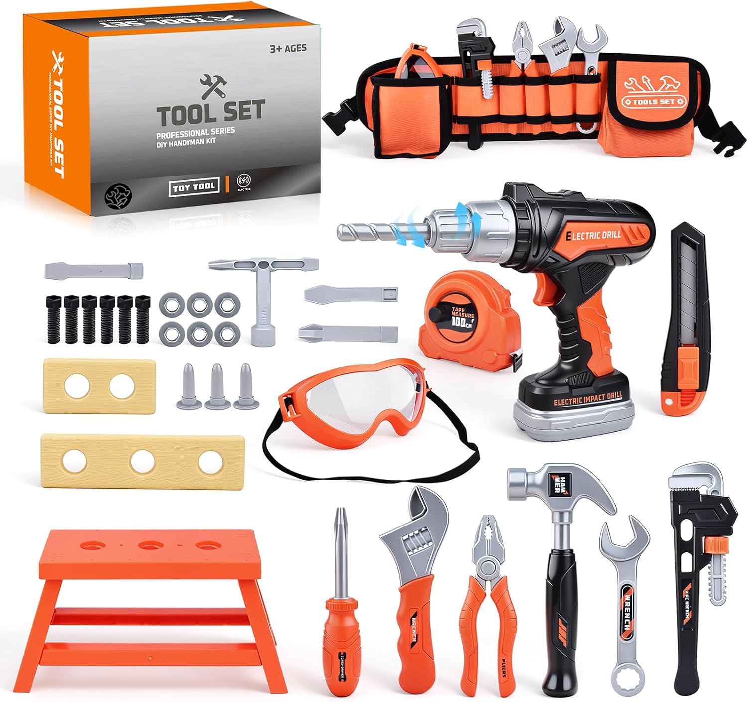 Kids Tool Set Toddlers Tool Kit Kid Toddler Tools Belt 3 4 5 Year Old Construction Tools Toys for Boys Birthday Gifts Age 3 4 5