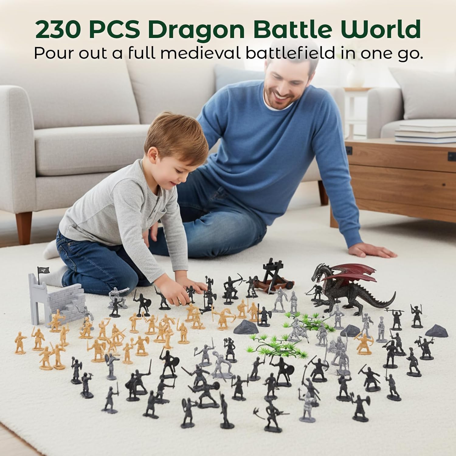 3 otters 230PCS Medieval Soldier & Dragon Knights Playset, Army Men Action Figures Epic Fantasy Battle Toy, for Kids, Teens, Stocking Stuffer for Boys - Image 2