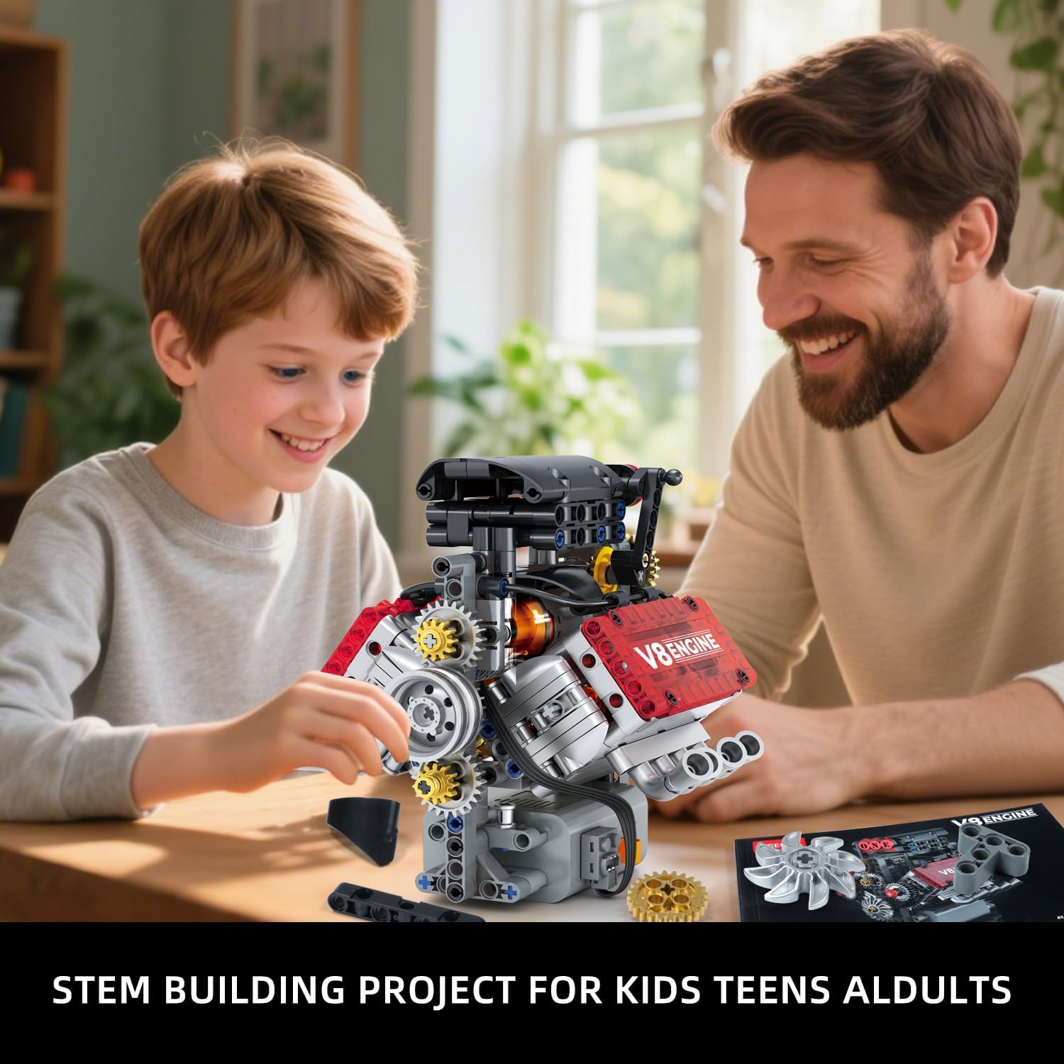 WINGIFT V8 Engine Building Set,V8 Engine Model kit that Run,Build Your Own STEM Mini V8 Model Engine Kit with Battery and Motor,8-Cylinder Car Engine Building Engineering Toys for Kids Adults(478PCS) - Image 3