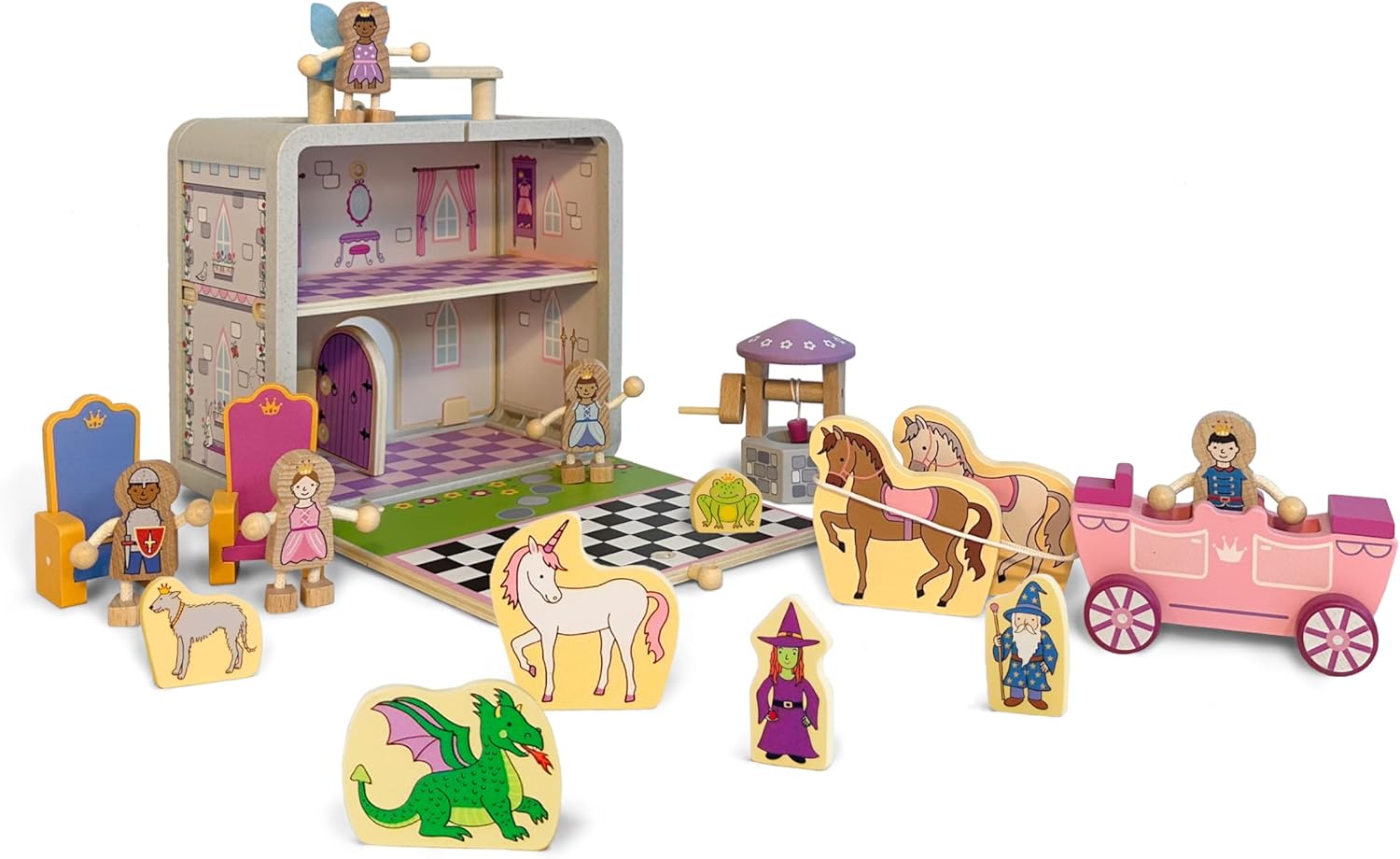 Jack Rabbit Creations Princess Suitcase Playset - 18 Pc Wooden Fantasy Set - Ages 18-36 Months