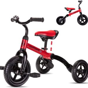 YGJT 3 in 1 Tricycle for Toddlers Age 2-5 Years Old, Folding Kids Balance Bike with Adjustable Seat and Removable Pedal, Toddler Bike Ride-on Toys for Infant, Gifts for Baby Boys Girls Birthday(Red)