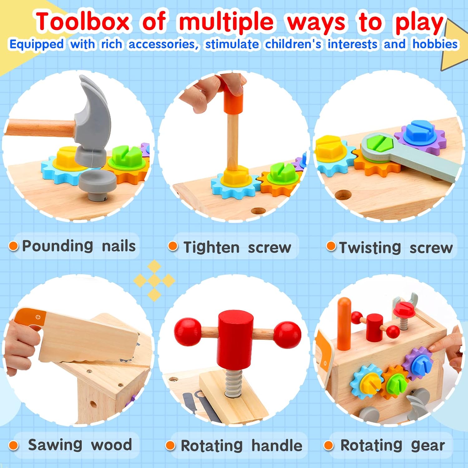 Mgtfbg Kids Tool Set - 29 PCS Wooden Toddler Tool with Box, Montessori STEM Educational Pretend Play Construction Toy for 2 3 4 5 6 Year Old Boys Girls, Best Birthday Gift - Image 3