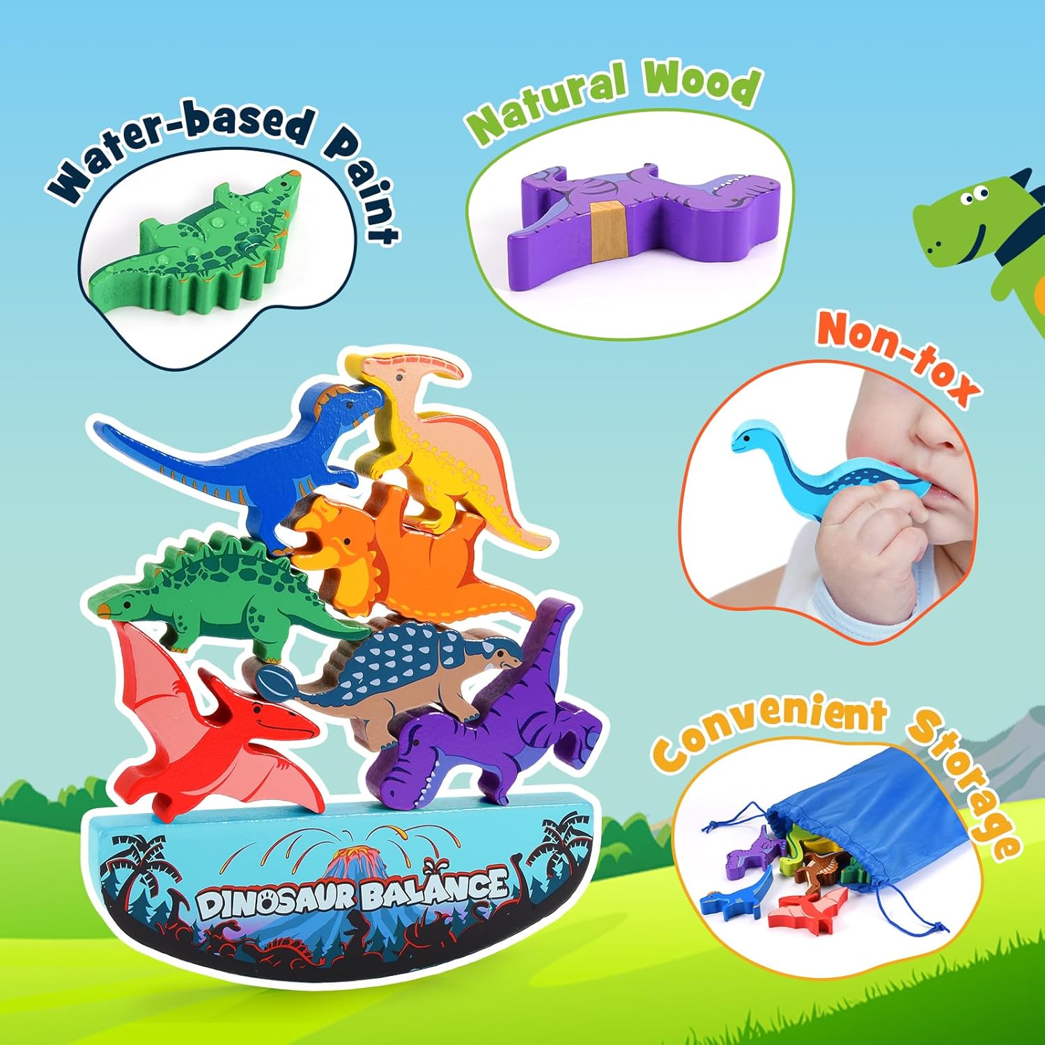 IPOURUP Dinosaur Toys for Kids 3-5: Wooden Stacking Montessori Toys for 3 4 5 6 7 8 Year Old Boys Girls Birthday Gifts for Kid Ages 4-8 Balance Competition Game for Family Stocking Stuffers - Image 5