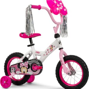 Huffy Disney Girls’ Bikes, 12/16 Inch Sizes, Ages 3+ Years Old, Disney Princess, Minnie Mouse, Frozen Bicycles, Characters, Removable Training Wheels, Streamers, Easy Assembly, Durable, Safe