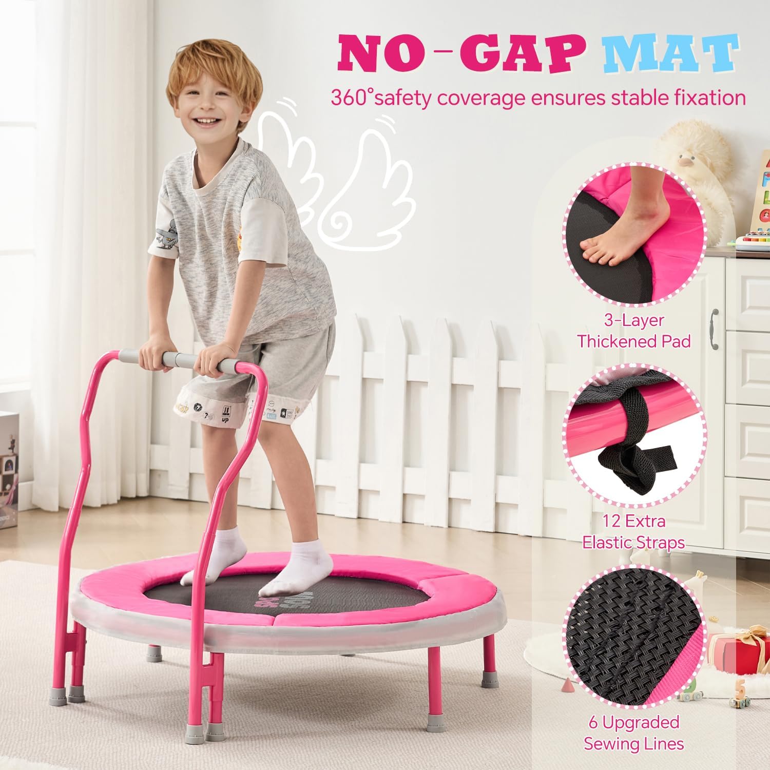 SPORTSOUL Mini Trampoline for Kids 3-6 with Super Safe Foam Handle Bar, 3ft Toddler Trampoline Indoor with No-Gap Cover for Indoor and Outdoor - Image 2