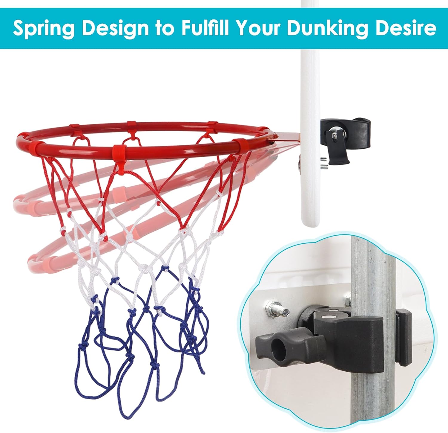 Trampoline Basketball Hoop with 2 Mini Basketball Easy to Install, Upgraded Basketball Hoop for Trampoline Dunk, Fit for Straight and Curved Pole,for Indoor and Outdoor Use - Image 3