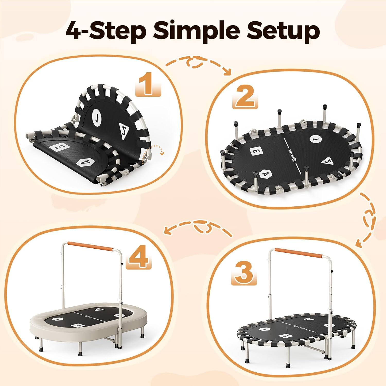 BCAN 56IN 2-Person Kids Trampoline, Safe-Elastic Band Foldable Frame Trampoline for Kids 1-8, ASTM Certified-Toddler Tampoline with Adjustable Stable Handlebar&Thickened Cover,Max Load 220lbs - Image 7