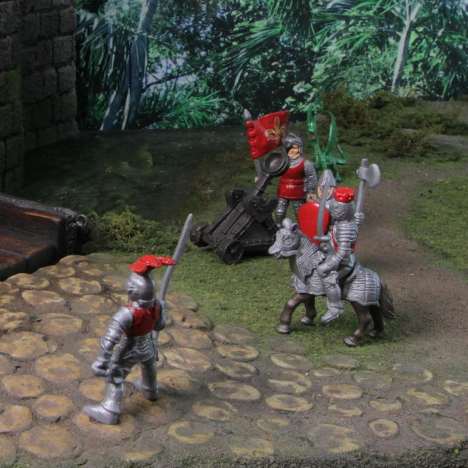 Safari Ltd. Knights & Dragons Toob - Set of 10 Mini Figurines: Red & Blue Kingdom Knights, Catapult, and Green Dragon - History Learning Toy Figures for Boys, Girls & Kids Ages 3+ - Image 3