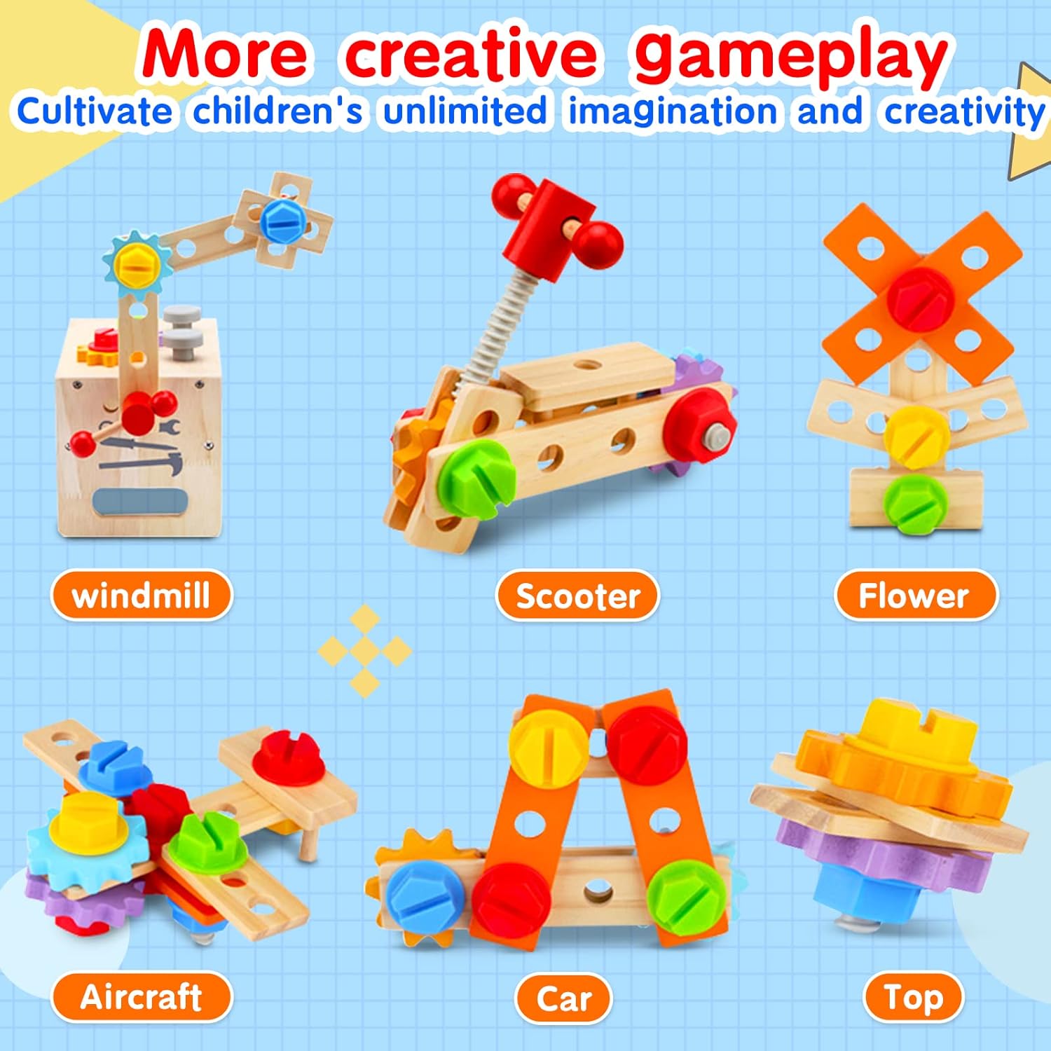 Mgtfbg Kids Tool Set - 29 PCS Wooden Toddler Tool with Box, Montessori STEM Educational Pretend Play Construction Toy for 2 3 4 5 6 Year Old Boys Girls, Best Birthday Gift - Image 5
