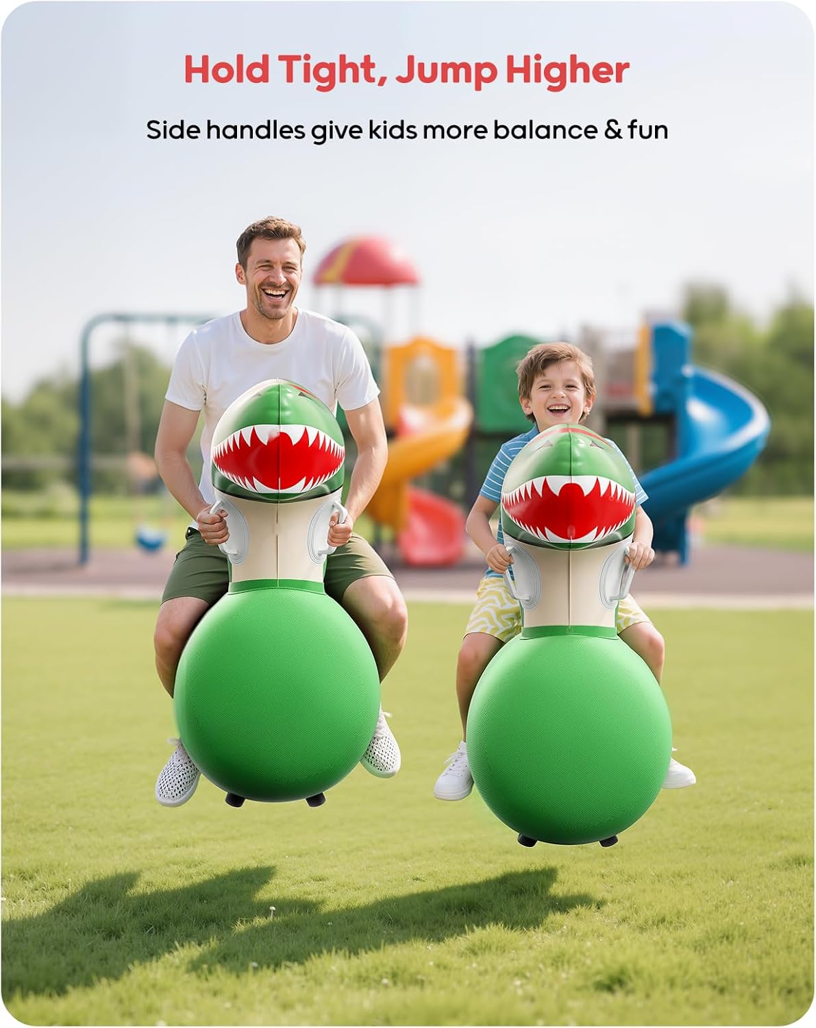 QPAU Inflatable Bouncy Dinosaur Toys 2 PCS with Hand Pump, Heavy Duty Giant Bouncy Pal, 220lbs Load Capacity, Ride On Bouncy Animal Hopper Toy, Indoor Outdoor Bouncers for Kids Girls Boys Ages 5+ - Image 3