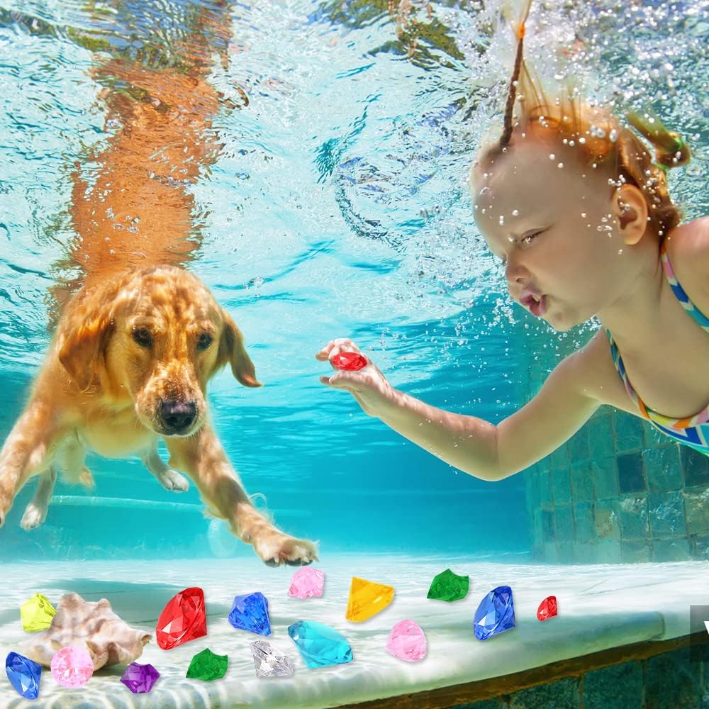 YUJUN Diving Gem Pirate Toys Colorful Pool Acrylic Diamonds Pirate Treasure Chest Gold Coins with Underwater Swimming Throw Pirate Toy for Kids Birthday Summer Swimming Pool Party Favor - Image 7