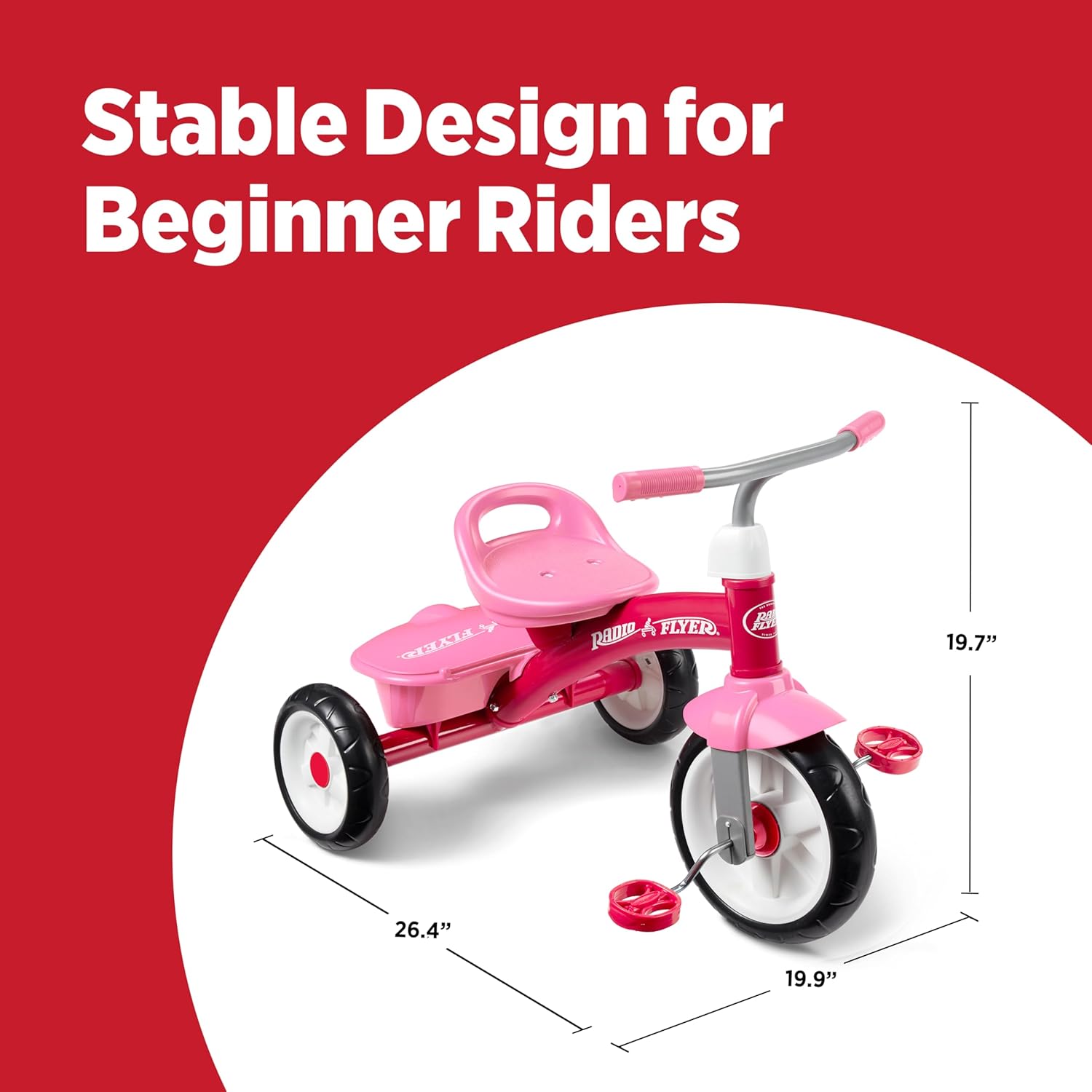 Radio Flyer Pink Rider Trike, for Ages 2.5-5, Adjustable Seat, Steel Construction, Quiet Ride Wheels, Covered Storage Bin, Comfort Grip Handlebars, Easy Carry Seat Handle, Tricycle for Toddlers - Image 2