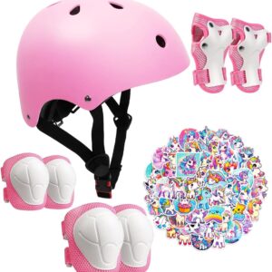 Kids Bike Helmet Set,CPSC Certified with Knee Elbow Wrist Pads Guards,Toddler Adjustable Blue Helmet for Ages 2-14 Girl Child,Sports Protective Gear Set for Bicycle Skate Scooter Rollerblading