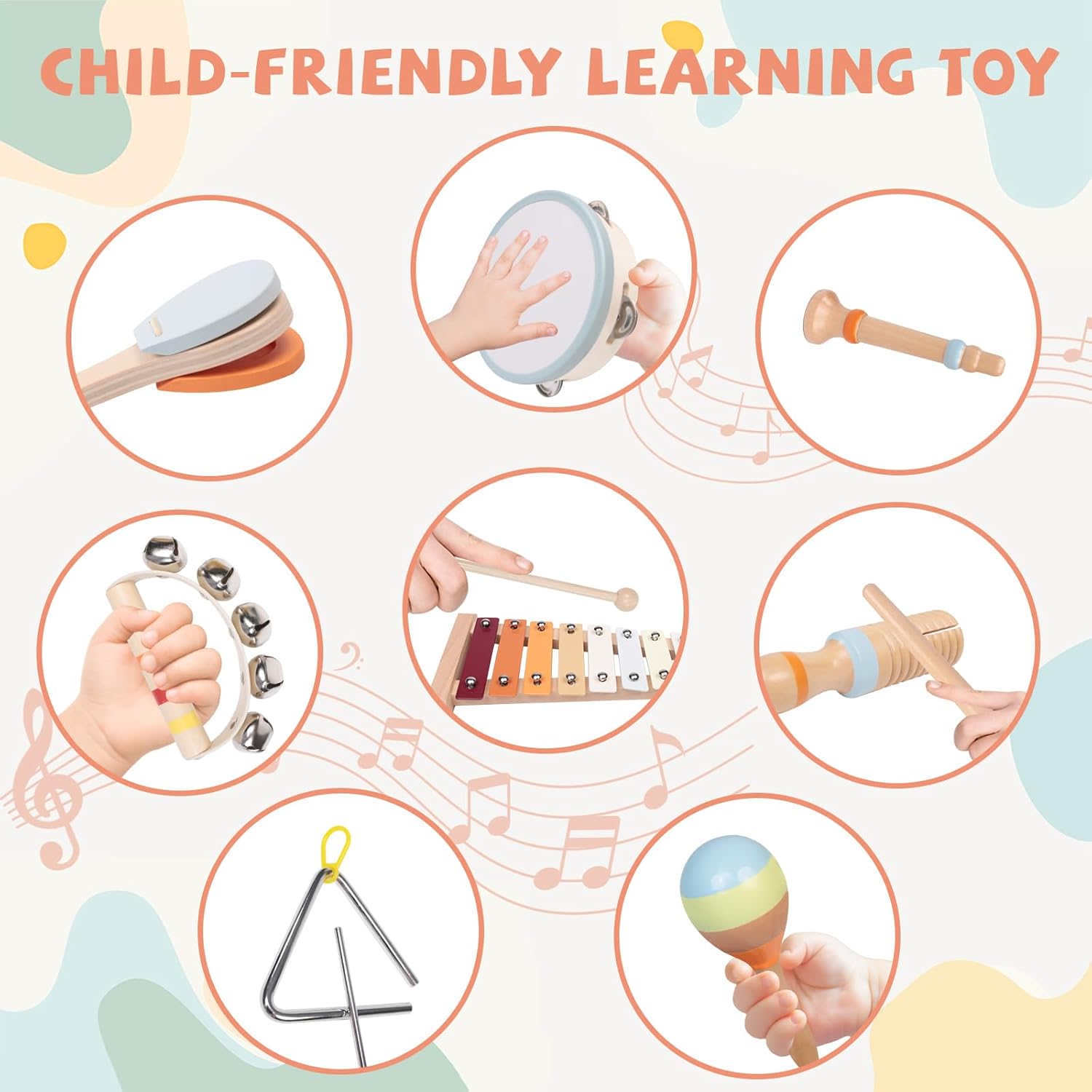 Baby Musical Instruments Set - Montessori Wooden 18 Month Old Baby Musical Toys, Toddler Percussion Instruments Xylophone Maracas Tambourine for Toddlers 1-3, 1 2 3 Year Old Girls Boys Birthday Gifts - Image 3