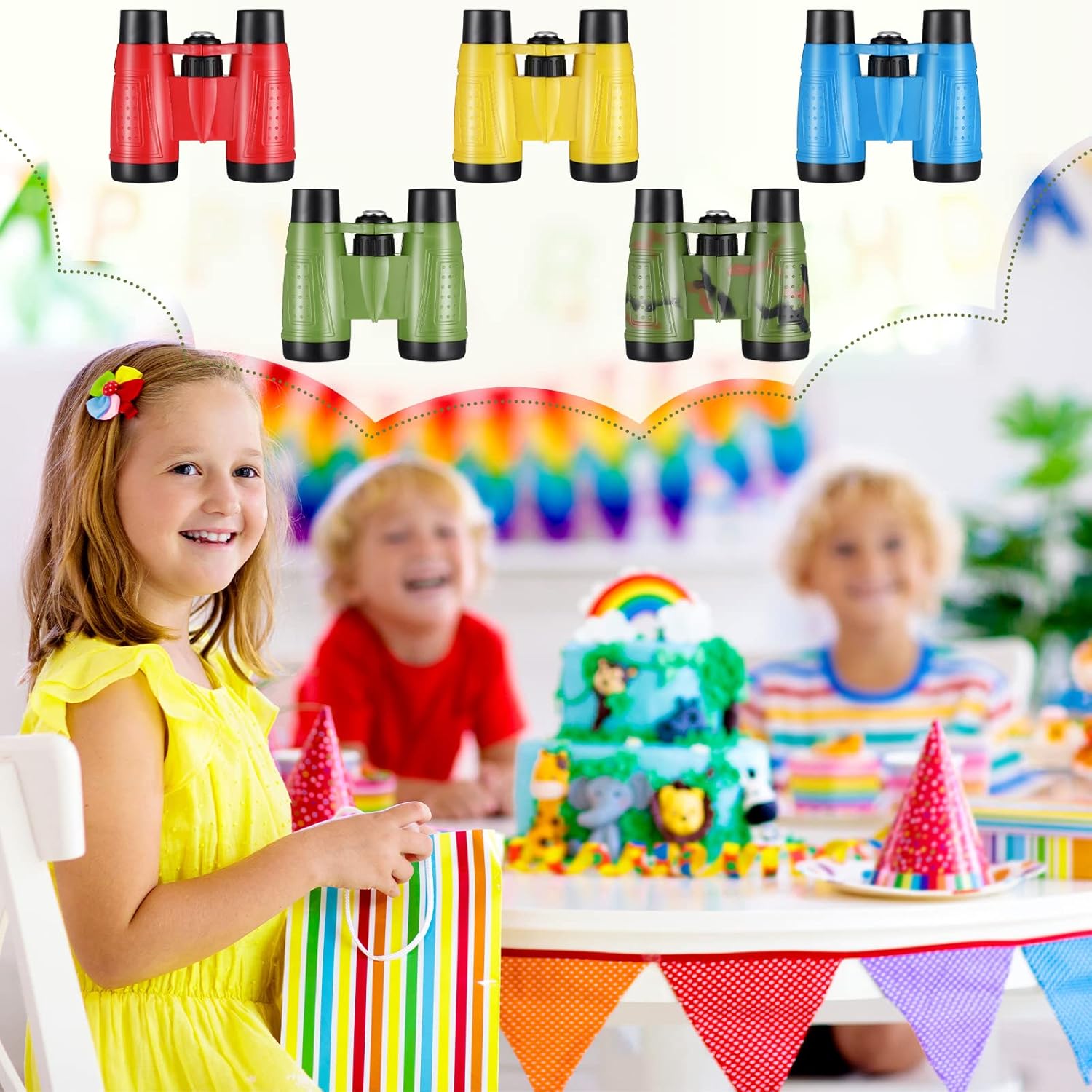 25 Pack Binoculars for Kids 6+ Years Old, with Compass and Neck String Toddler Toy Binoculars Gift Set for Camping Adventure, Party Favor, Red, Yellow, Camo, Green, Blue - Image 6