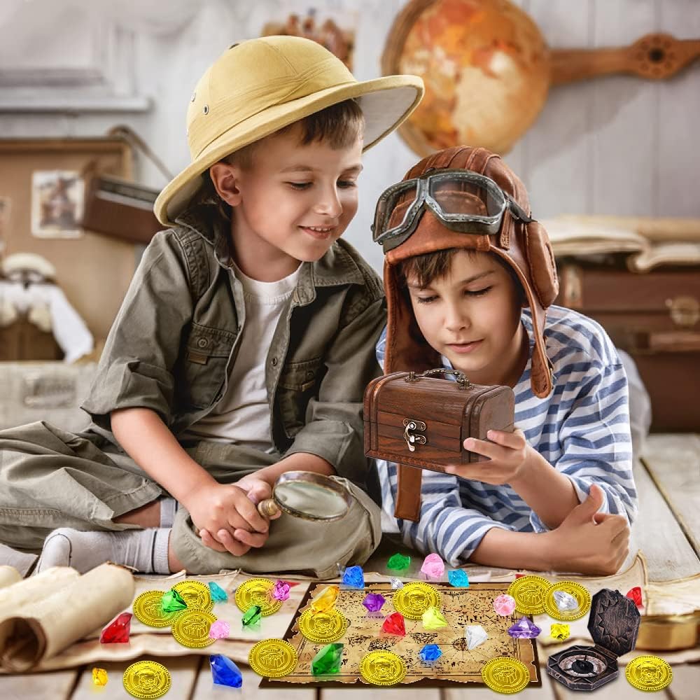 YUJUN Diving Gem Pirate Toys Colorful Pool Acrylic Diamonds Pirate Treasure Chest Gold Coins with Underwater Swimming Throw Pirate Toy for Kids Birthday Summer Swimming Pool Party Favor - Image 5