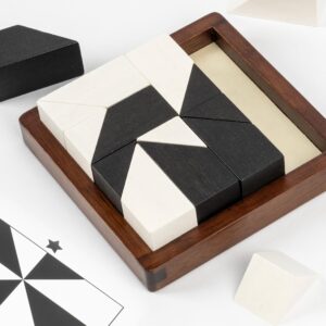 Wooden Hidden Blocks Puzzle Game – 80 Brain Challenges with Solid Wood Box & Deluxe Black and White Pieces, 3D Logic & Spatial Thinking Tabletop Toy, Perfect for Family Fun & Creative Gifts