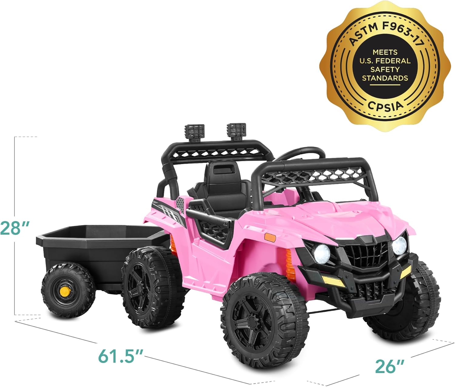 Best Choice Products Kids 12V Electric Ride On UTV Car and Trailer w/Parent Control, LED Lights, 2 Speeds, Bluetooth - Pink - Image 9