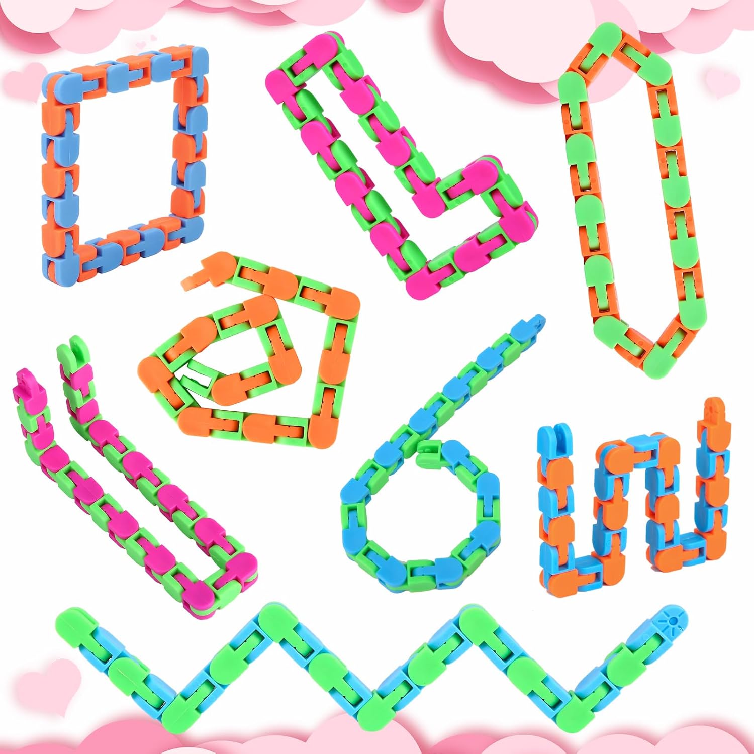 8Pcs 24Links Fidgets Wacky Tracks Fidget Toys for Kids Valentines Day Gifts Classroom Gifts School Easter Stocking Stuffers Plastic Sensory Autism Snap Fidget Click Snake Toys for Adults Travel 11inch - Image 9
